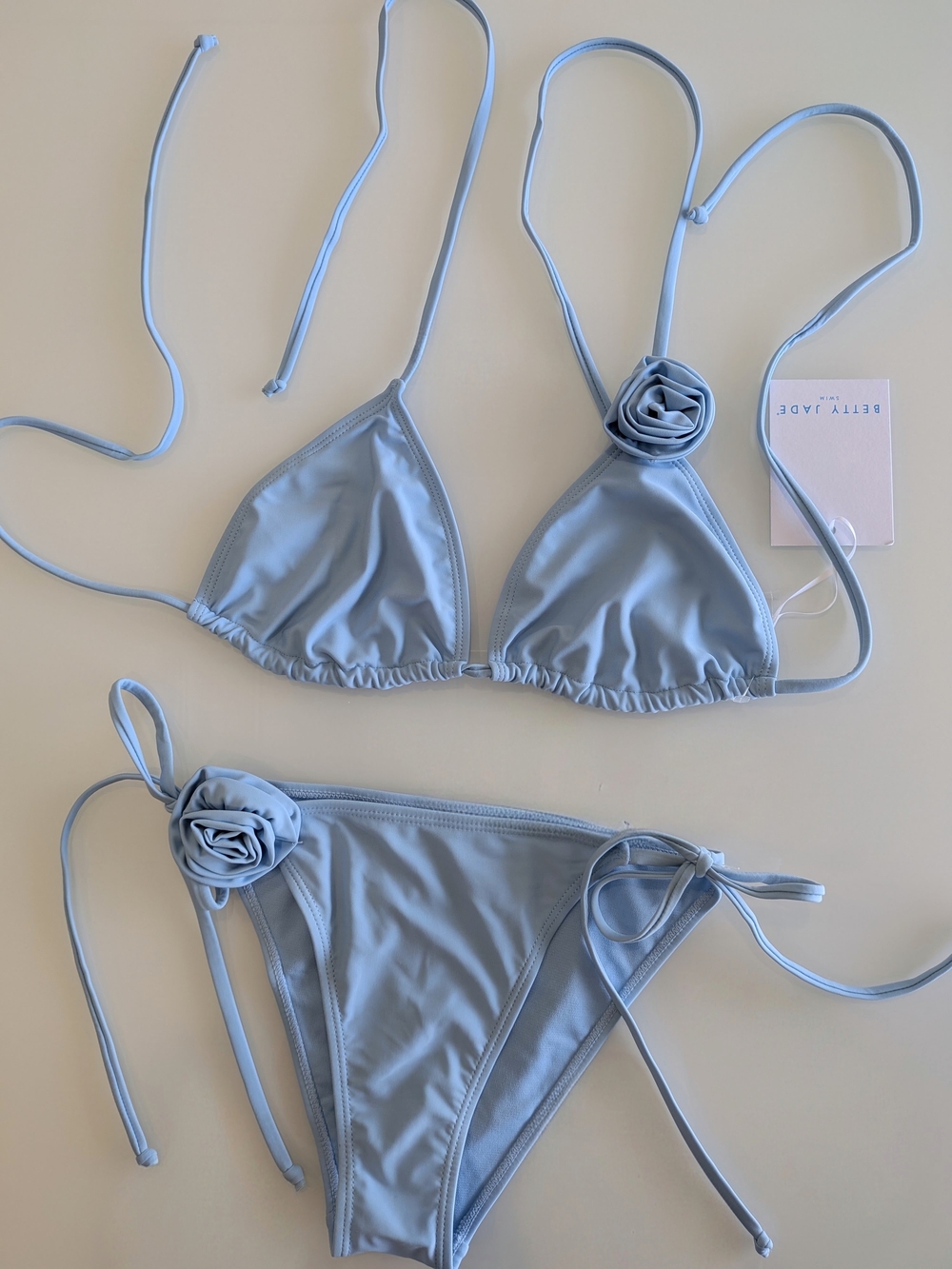 NWT Light Blue Rosette Halter Triangle 2 Piece Bikini Set XL Women's Swimwear - Picture 2 of 8